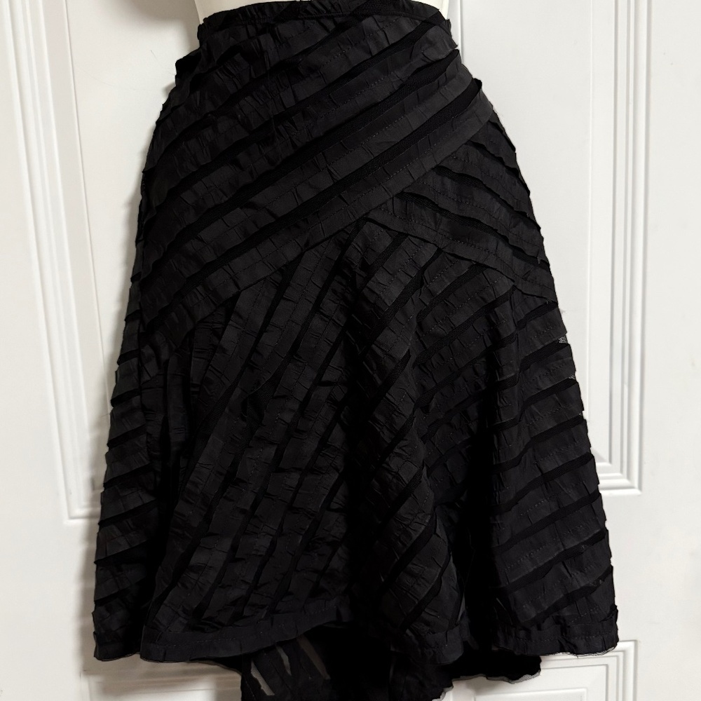 Max Studio Black A Line High Low Skirt SZ Small Ribbon Accents Shiffon Stretchy